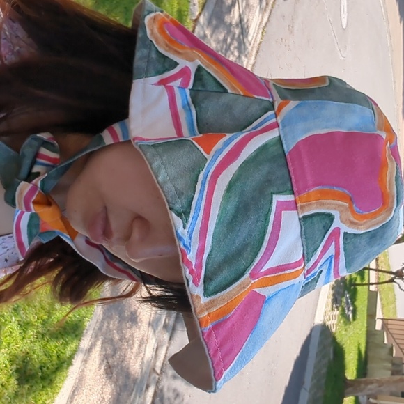 ZARA multicolor bucket hat with tie strap Pink Green size Small NWT - Picture 6 of 7